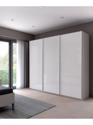 John Lewis Elstra 300cm Glass 3 Sliding Doors Wardrobe, White - thumbnail 2