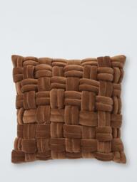 John Lewis Velvet Basket Weave Cushion - thumbnail 1