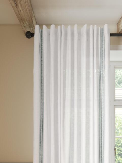 John Lewis Embroidered Slot Top/Hidden Tab Voile Panel, Sage/White - image 1