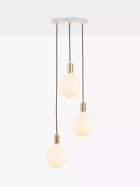 Tala Brass Triple Pendant Ceiling Light with Sphere IV ES LED Dim to Warm Globe Bulbs - image 1