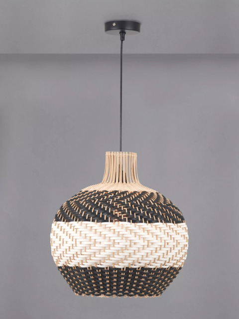 Pacific Rowan Woven Rattan Striped Pendant Ceiling Light, Black - image 1