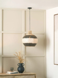 Pacific Rowan Woven Rattan Striped Pendant Ceiling Light, Black - thumbnail 2