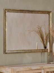 nkuku Yadur Large Rectangular Wall Mirror, 100 x 76cm, Antique Brass - thumbnail 2