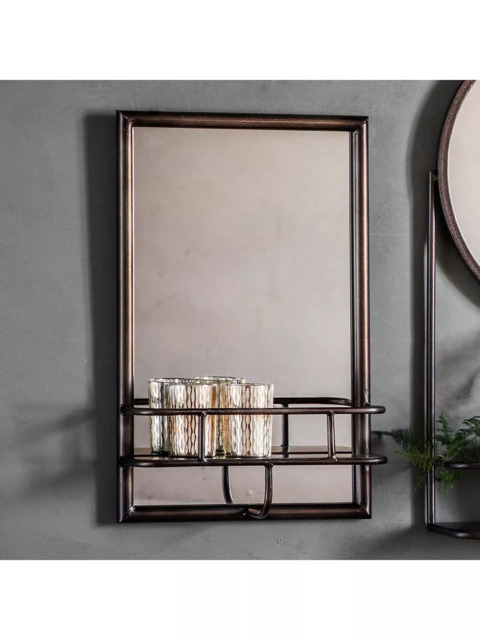 Gallery Direct Metal Frame Shelf & Rectangular Wall Mirror, 48 x 30cm, Black - image 1