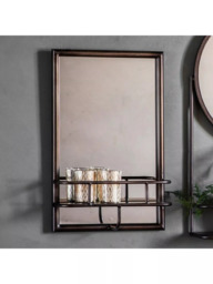 Gallery Direct Metal Frame Shelf & Rectangular Wall Mirror, 48 x 30cm, Black - thumbnail 1