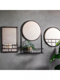Gallery Direct Metal Frame Shelf & Rectangular Wall Mirror, 48 x 30cm, Black - thumbnail 3