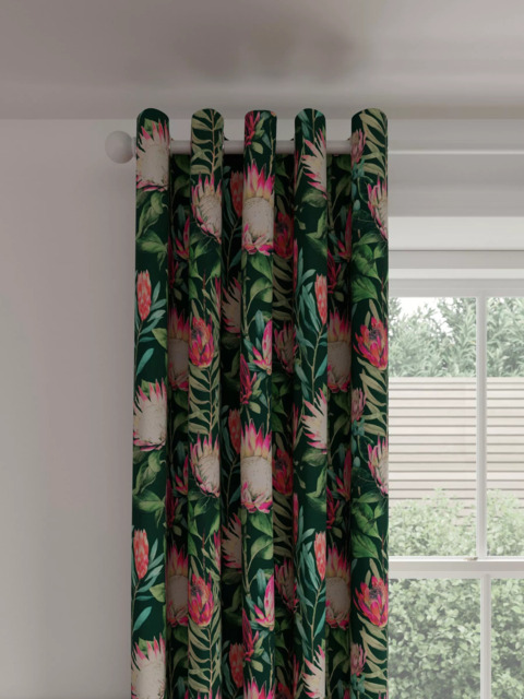 Sanderson King Protea Pair Lined Eyelet Curtains, Teal - image 1