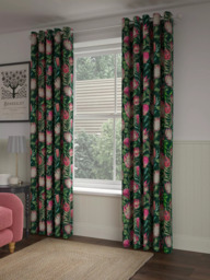 Sanderson King Protea Pair Lined Eyelet Curtains, Teal - thumbnail 4