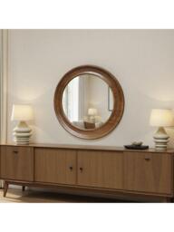 Yearn Ashby Round Oak Wood Wall Mirror, 80cm, Walnut - thumbnail 1