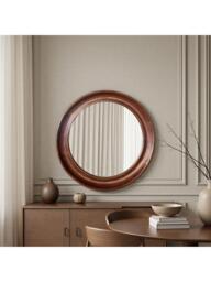 Yearn Ashby Round Oak Wood Wall Mirror, 80cm, Walnut - thumbnail 5