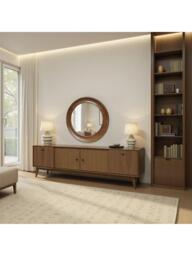 Yearn Ashby Round Oak Wood Wall Mirror, 80cm, Walnut - thumbnail 2