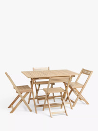 John Lewis Acacia Wood Foldable 4-Seater Garden Dining Table & Chairs Set, Natural - thumbnail 1