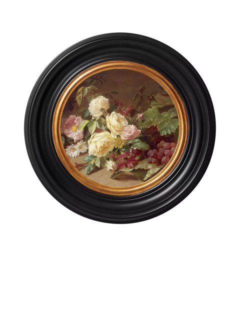 Brookpace Lascelles 'Rose & Red Grapes' Porthole Round Framed Canvas Print, 43cm, Black/Multi - image 1