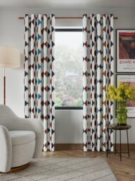 John Lewis Stack Embroidery Pair Lined Eyelet Curtains, Burnt Umber - thumbnail 2