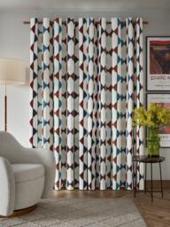 John Lewis Stack Embroidery Pair Lined Eyelet Curtains, Burnt Umber - thumbnail 3
