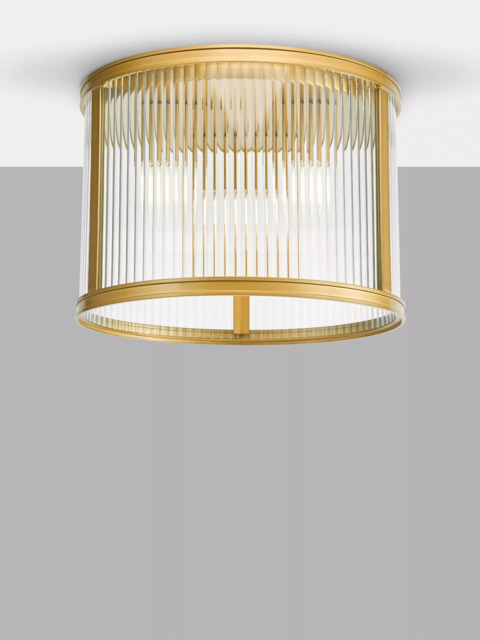 Där Bianka 3 Bulb Ribbed Glass Flush Ceiling Light, Matt Black - image 1