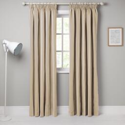 John Lewis Padstow Stripe Cotton Pair Lined Pencil Pleat Curtains, Putty - thumbnail 2