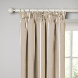 John Lewis Padstow Stripe Cotton Pair Lined Pencil Pleat Curtains, Putty - thumbnail 4