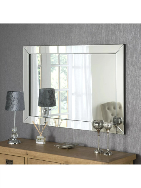Yearn Bevelled Mitre Glass Rectangular Frame Wall Mirror, Clear/Black - image 1