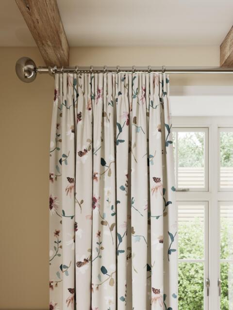 John Lewis Isabelle Floral Sprigs Print Pair Blackout Lined Pencil Pleat Curtains, Light Seafoam - image 1