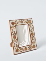 John Lewis Floral Mango Wood Inlay Photo Frame, Cream/Brown