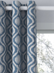 John Lewis Trellis Weave Pair Lined Eyelet Curtains, Bluestone