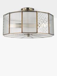 John Lewis Rhea Textured Semi Flush Ceiling Light, Antique Brass - thumbnail 1