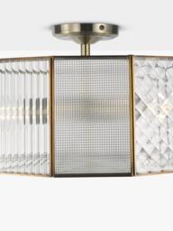 John Lewis Rhea Textured Semi Flush Ceiling Light, Antique Brass - thumbnail 6