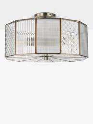 John Lewis Rhea Textured Semi Flush Ceiling Light, Antique Brass - thumbnail 3