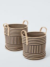 John Lewis Two-Tone Storage Baskets, Set of 2, Black Multi - thumbnail 1