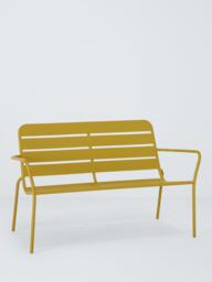 John Lewis 2-Seater Metal Garden Bench, Gold Olive - thumbnail 1