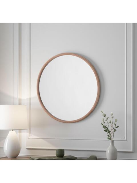 Yearn Beauf Round Oak Wood Frame Wall Mirror