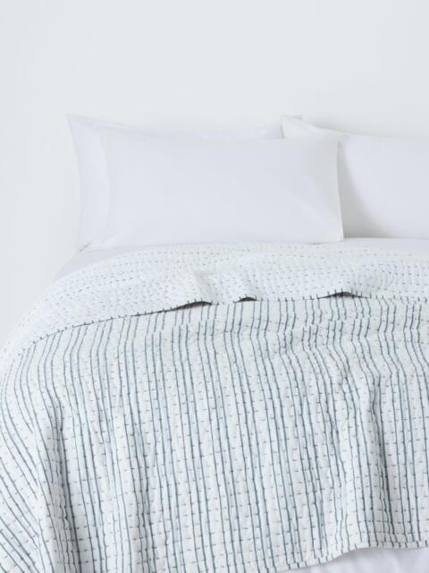 John Lewis Striped Cotton Quilt, Blue - image 1