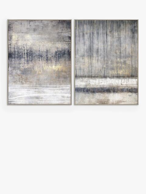 John Lewis Sabrina Roscino 'Torrent' Abstract Framed Canvas, Set of 2, 120 x 90cm, Grey/Gold - image 1
