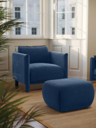Cozmo Cozy Pouffe Footstool, Blue Velvet Blue Piping - thumbnail 2