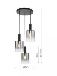Där Savannah 3 Pendant Cluster Ceiling Light, Black/Smoked - thumbnail 5