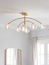 John Lewis Bowe 6 Arm Semi Flush Ceiling Light, Brushed Brass - thumbnail 2