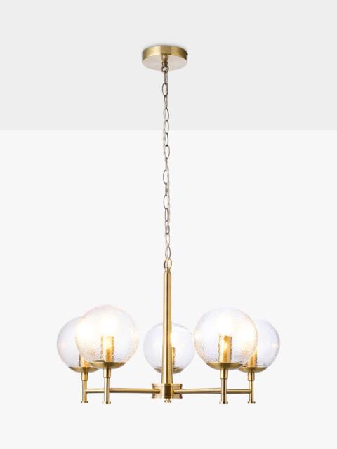 John Lewis Bishop Rock 5 Arm Textured Glass Globe Pendant Ceiling Light, Antique Brass - image 1