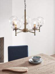 John Lewis Bishop Rock 5 Arm Textured Glass Globe Pendant Ceiling Light, Antique Brass - thumbnail 2