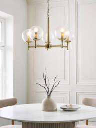 John Lewis Bishop Rock 5 Arm Textured Glass Globe Pendant Ceiling Light, Antique Brass - thumbnail 6
