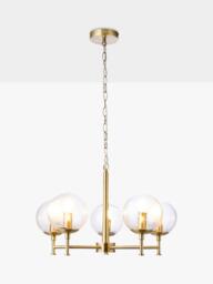 John Lewis Bishop Rock 5 Arm Textured Glass Globe Pendant Ceiling Light, Antique Brass