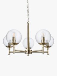 John Lewis Bishop Rock 5 Arm Textured Glass Globe Pendant Ceiling Light, Antique Brass - thumbnail 4