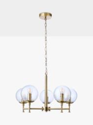 John Lewis Bishop Rock 5 Arm Textured Glass Globe Pendant Ceiling Light, Antique Brass - thumbnail 3