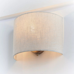 John Lewis Samantha Uplighter Linen Wall Light, Matt Nickle Silver - thumbnail 4