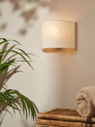 John Lewis Samantha Uplighter Linen Wall Light, Matt Nickle Silver - thumbnail 2