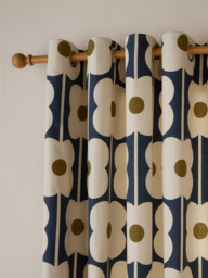Orla Kiely Abacus Flower Pair Lined Eyelet Curtains, Navy - thumbnail 2