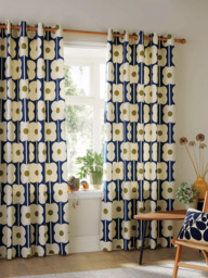 Orla Kiely Abacus Flower Pair Lined Eyelet Curtains, Navy