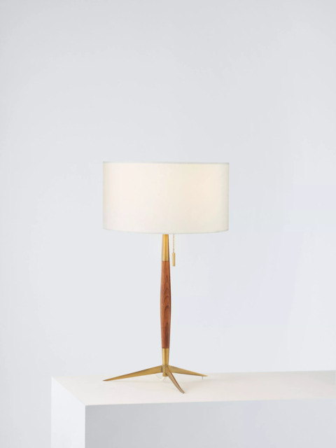 John Lewis Spindle Table Lamp, Walnut Stained Ash/Brass - image 1