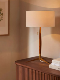 John Lewis Spindle Table Lamp, Walnut Stained Ash/Brass - thumbnail 2