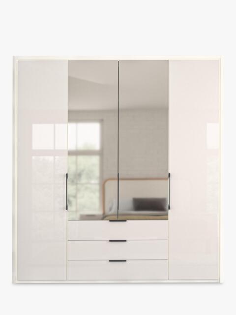 John Lewis Osaka 2m Bi-Fold Wardrobe with 2 Glass Doors, 2 Mirrored Doors & 3 Glass Drawers - image 1